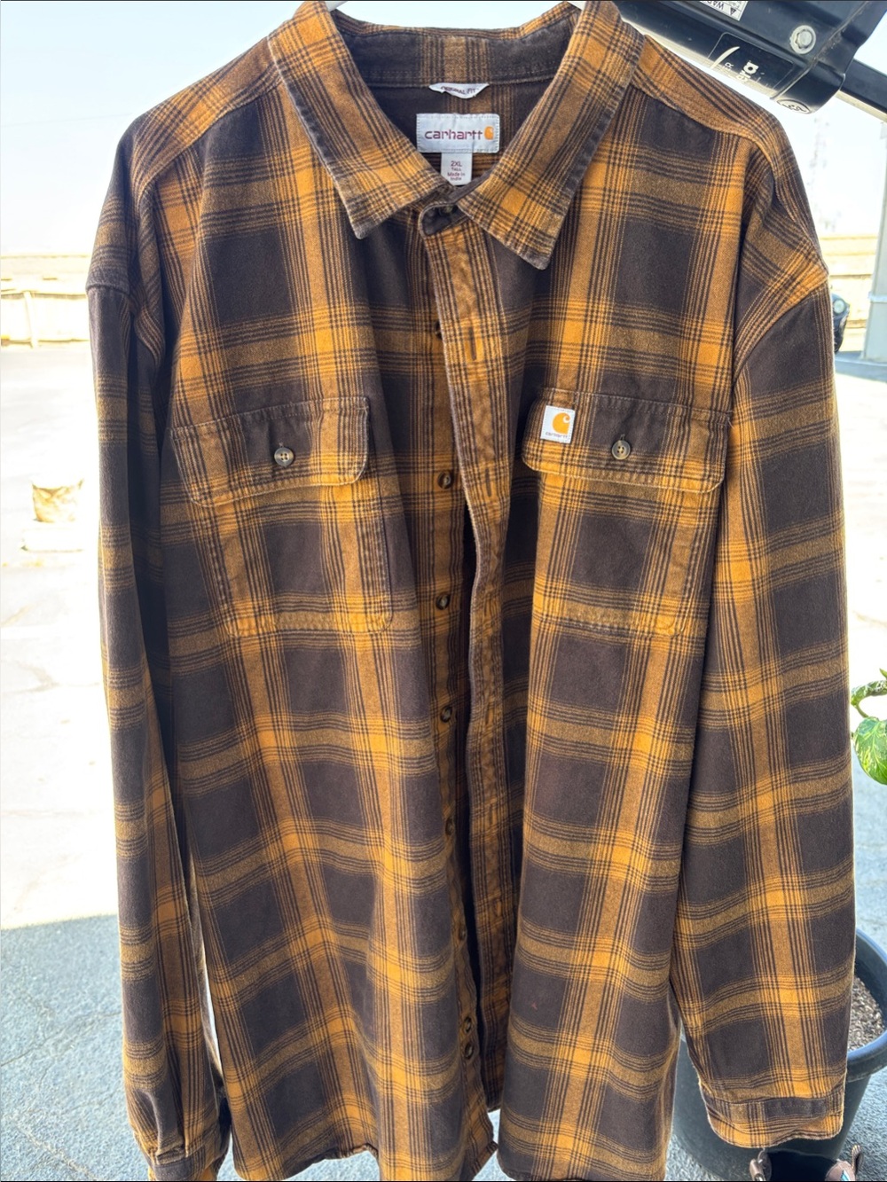 Carhartt Plaid Button-Down Shirt in Brown and Yellow